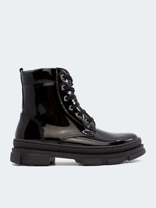 Anatomice Cizme Copii din Lac cu Șireturi Negre 22727-BLACK