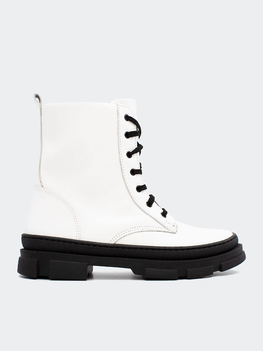 22732 Anatomice Cizme Copii din Piele cu Șireturi Albe 22732-WHITE