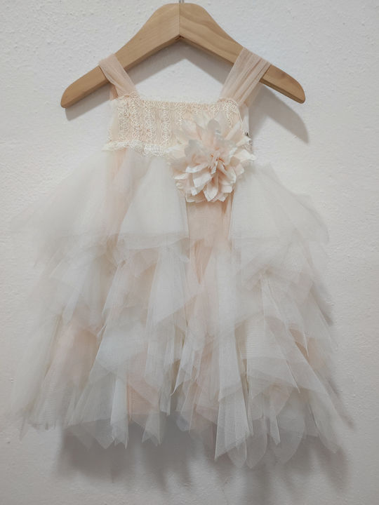 Neonato Ecru Baptism Dress made of Tulle