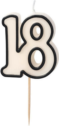 Birthday Candle Number 18 5.5cm White-black