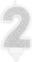 Number "2" Silver Glitter Candle