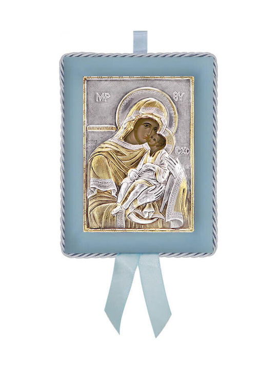 Silver Image Newborn Boy Virgin Mary Glykofilousa 14.5x11.5cm Local Gold Platings