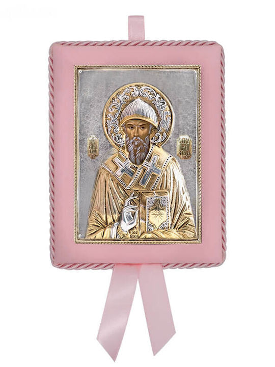 Silver Saint Icon Newborn Girl Saint Spyridon 14.5x11.5cm Local Gold Platings