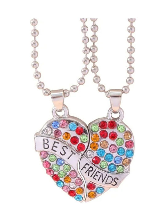 Handgefertigtes Freundschaftsset 2 Stück Silber Metall Herz Bunte Strass Best Friends Beste Freunde Freundinnen Tatu Moyo