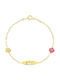 Eforo Kids Bracelet Chain Κ14 Girl from Gold 14K with Flower & Evil Eye