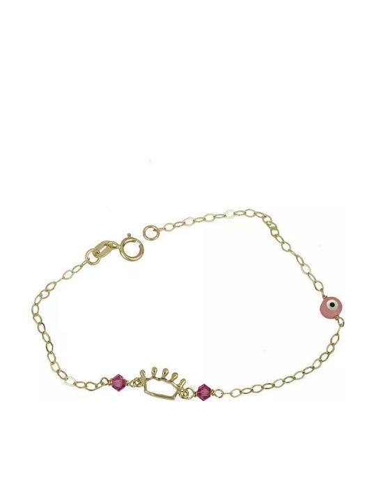 Kids Bracelet Chain from Gold 9K with Crown & Evil Eye