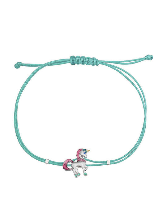 Onirolithi Silbernes Kinderarmband Einhorn Türkis Schnur