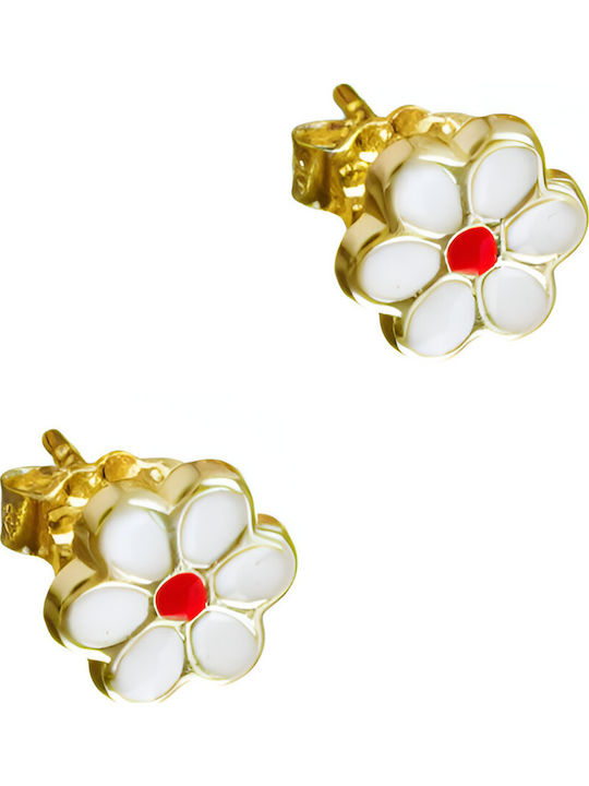 Kids Earrings Flower Yellow Gold 9K White Enamel Gatsa SK01000