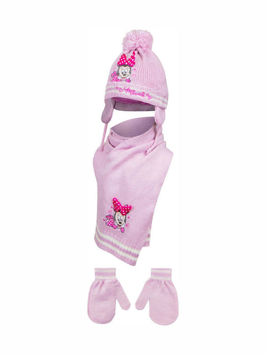 Disney Kids Beanie Set with Scarf & Gloves Knitted Pink