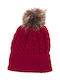Kids Beanie Knitted Pom Pom for Girls Burgundy