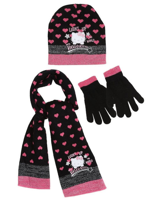 Hello Kitty Σετ Σκουφάκι Γάντια Κασκόλ Μαύρο