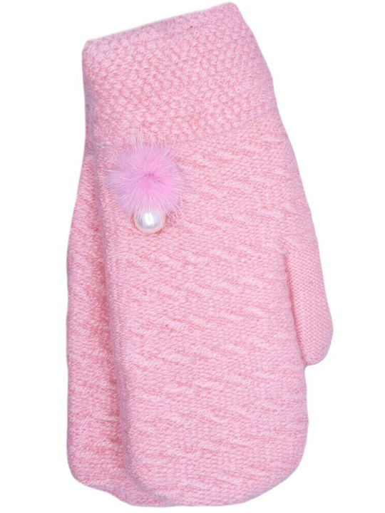 Gestrickte Jugendhandschuhe Mit Futter Mit Fransen & Perlen Rosa Kaffeebraun
