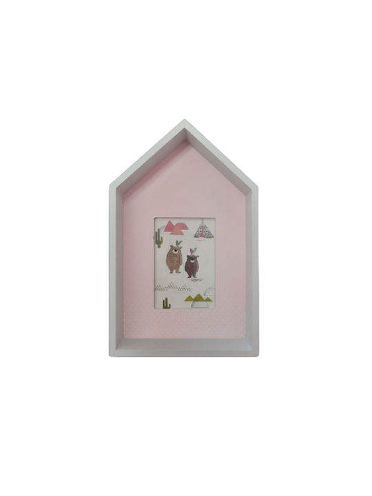Kinder Bilderrahmen „Häuschen“ Rosa Hölzernes 17x28x5 cm