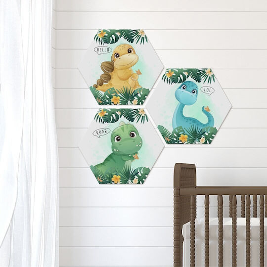 Екзагонални Детски Табла Сет от 3 Твърдения Hello Roar Lol Dino 55x47cm