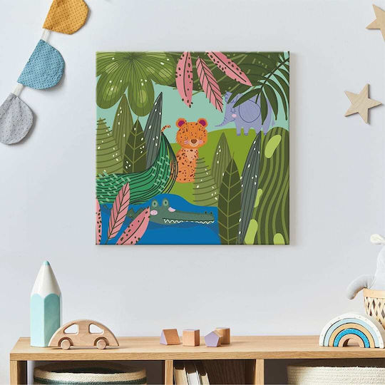 Kids Wall Art Canvas The Crocodile The Elephant The Lion Cub 60x60cm