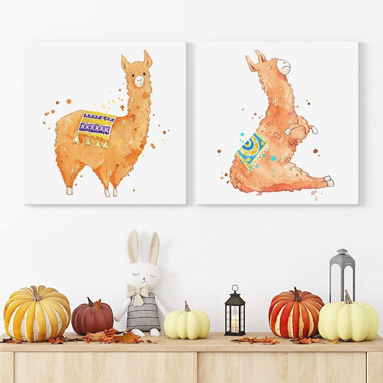 2-teiliger Kinder Wandkunst Leinwand Lama