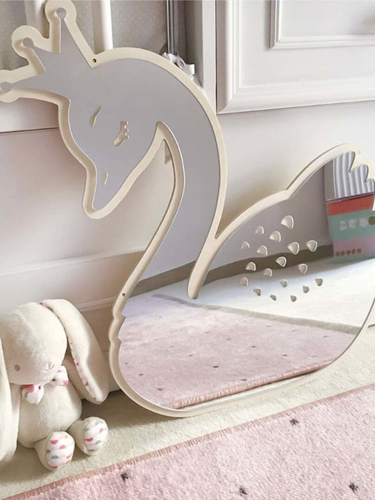 Caravelshop Kids Decorative Mirror Swan made of Wood 50x47cm