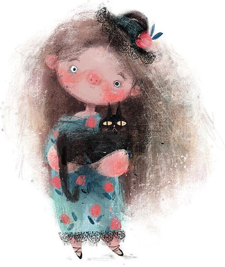 Poster Posters Girl Black Cat Paper 30x30cm