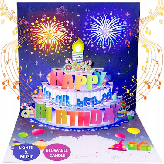 Geburtstagskarte Spielende Melodie Licht LED Kuchen Auspusten Kerze Magie