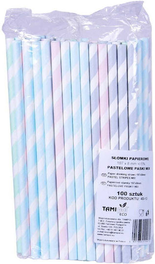 Thick Paper Straws Pastel Stripes Mix Color 200x8mm 100 Pcs
