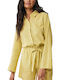 Women's Linen Short Sleeve Shirt Mid Yellow