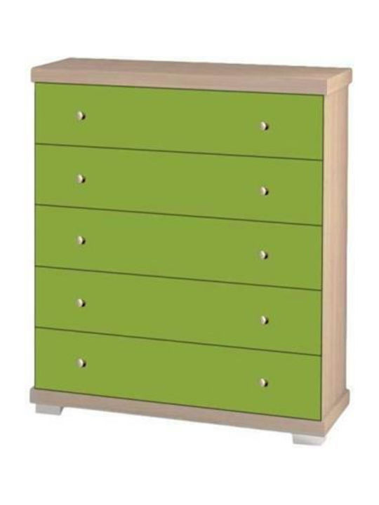 183095 Comodă Cu 5 Sertare Din Melamină 80x45x90 Înălțime Stejar-Verde Deschis