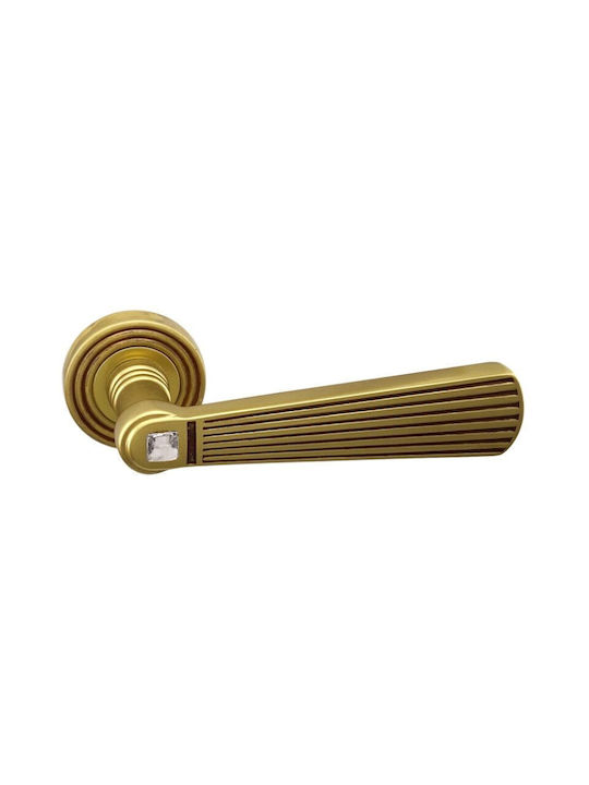 Door Handles Rosette Linea Cali Opera Matte Gold Patina Swarovski Crystal Left Security Cylinder