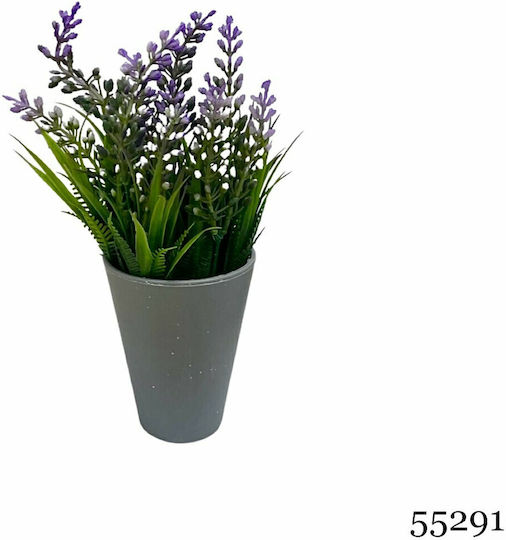 Τεχνητό Φυτό Ibergarden Διαστάσεων 11x11x22cm Γκρι Γλαστράκι Μωβ Άνθη Κωδ.55291