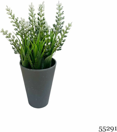 Plantă Artificială Ibergarden Dimensiuni 11x11x22cm Ghiveci Gri Flori Albe