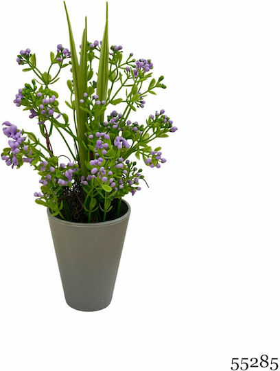 Τεχνητό Φυτό Ibergarden Διαστάσεων 12x12x30cm Γκρι Γλαστράκι Μωβ Άνθη