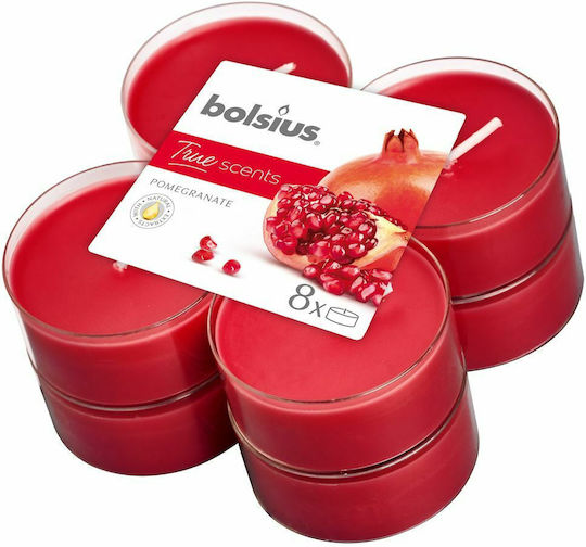Bolsius Ρεσώ True Scents με Άρωμα Ρόδι σε Κόκκινο Xρώμα (έως 8 Ώρες Καύσης) 8τμχ
