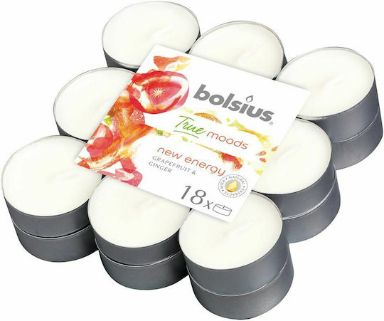 Bolsius Tealights with Grapefruit and Ginger Scent in White Colour (up to 4 Hours Duration) 18 Pieces
