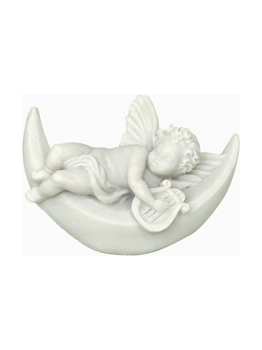 Engel Statuette Arpa Auf Dem Mond Alabaster Weiß 12cm