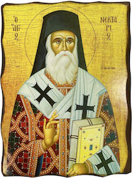 Wooden Saint Icon St Nektarios Dimension 15x21cm