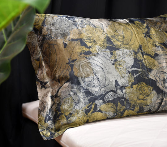 Decotelia Σατέν Μαξιλαροθήκη Χρυσό Λουλούδι Oxford 50x70+5 Premium Gold Rose