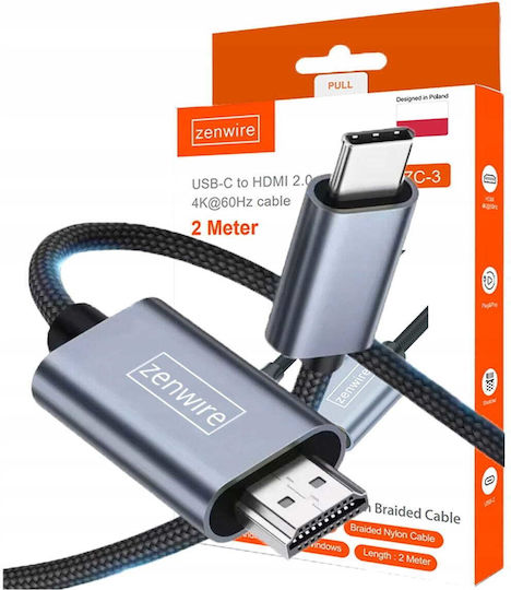 Zenwire HDMI 2.0 Premium High Speed 4K 60Hz HDR Cable HDMI Male - HDMI Male 2m Gray