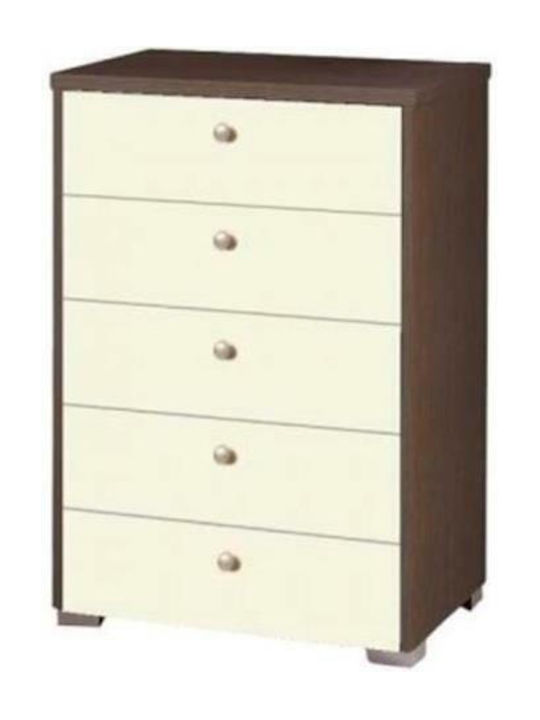183101 Melamine Chest of Drawers 5-Drawer Narrow 60x45x90 Height Walnut-Ecru