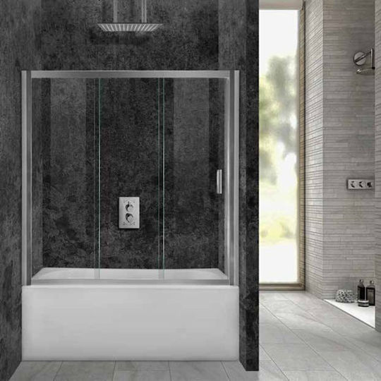 Bathtub 90 Aquarelle 3φυλλη Συρόμενη Καμπίνα Μπανιέρας Τοίχο Τοίχο +2 Κρύσταλλα 5mm 145υ +6 Διαστάσεις 170*145 Cm Διάφανο