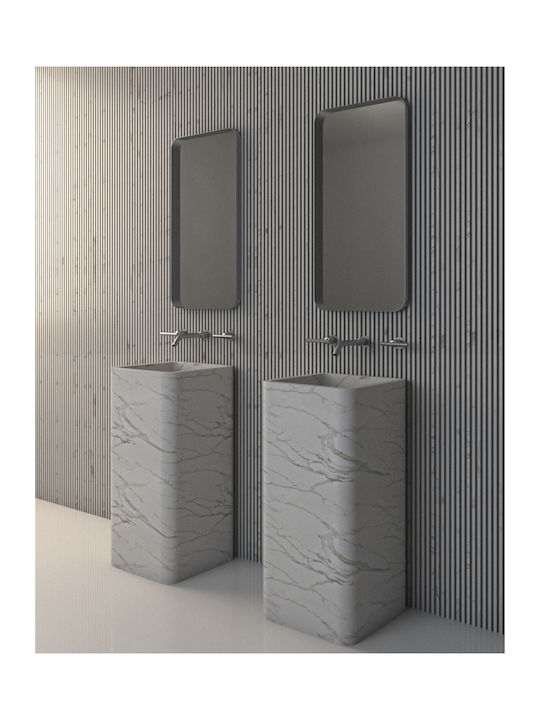 Hanging Mirror Iron Curved Wall Slim 42x80 cm Led Brushed Inox
