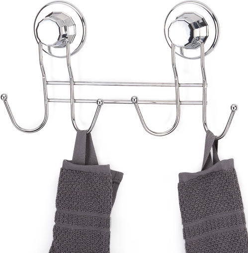 Tekno-tel Bathroom Hook Hanger 4 Prongs 32x5x13cm Thickness 7mm Load Capacity 12kg Chrome-Plated Steel Extra Strong Suction Cup