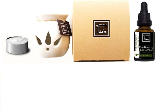 Προιόντα Γαία Gift Box Αιθέριο Ευκάλυπτος 5ml-κεραμική Συσκευή Καύσης Λευκό Κερί Ρεσώ