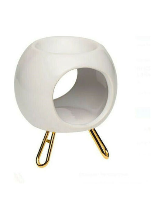 Dispozitiv Ceramic Pentru Uleiuri Esențiale Alb Cu Picioare Aurii 8,5x11cm
