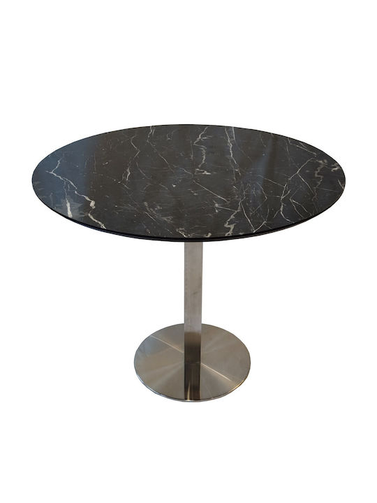 Трапезна Маса Кръгла Inox База Marbel 0.8up MDF В Цвят Черен Гранит Φ80x75см