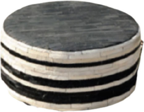 Pouf Σκαμπο Πουφ Jgs S.a Δερμάτινο Λευκό Μαύρο Kb-192 Round Stool-151 70x70x32cm
