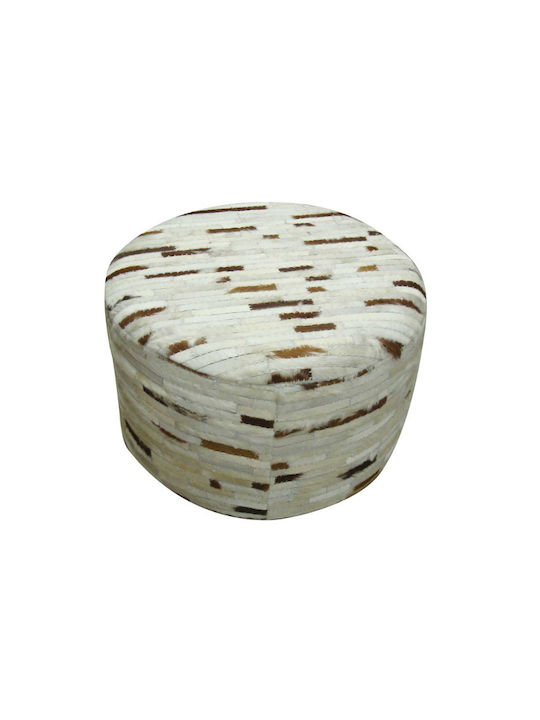 Pouf Σκαμπο Πουφ Jgs S.a Δερμάτινο Λευκό Καφέ Kb-191 Stool Stool-099 70x70x40cm