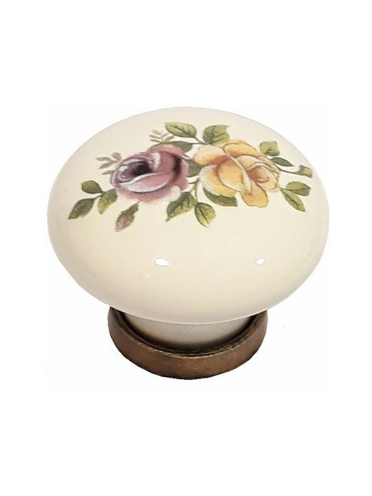 Möbelgriffe Porzellan Ivoire Blumen Basis Gold Antik 30mm Mg29192