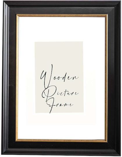 Wooden Wall Photo Frame Black Gold Line Matte Glass K4072-1 Photo 40cmx60cm