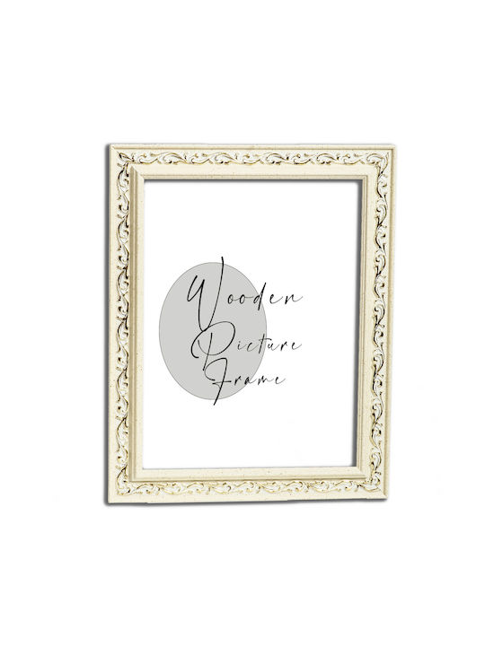 Wooden Wall Photo Frame White Ecru Golden Detai...