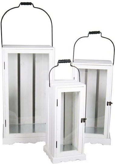 Wooden Lantern 34x30x61cm White
