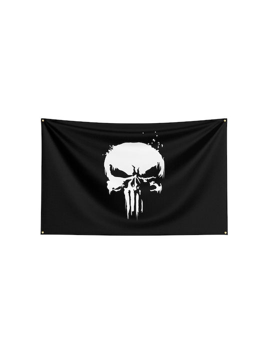 Σημαία Punisher Μαύρη Άσπρη Νεκροκεφαλή 60χ90 Black Flag Punisher Logo White Skull Molfs